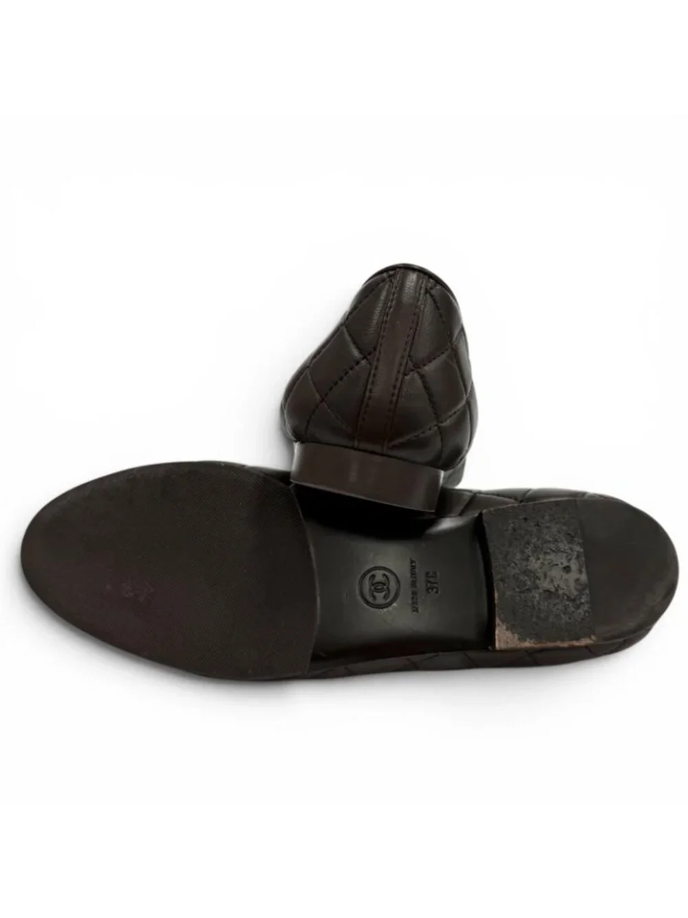 Chanel Ballerina CC Logo Quilted Ballet Shoes Brown Gold